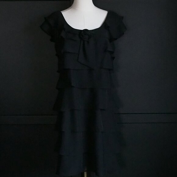 Jessica | Vintage Black Layered Ruffle Dress w Rosette - Picture 2 of 6